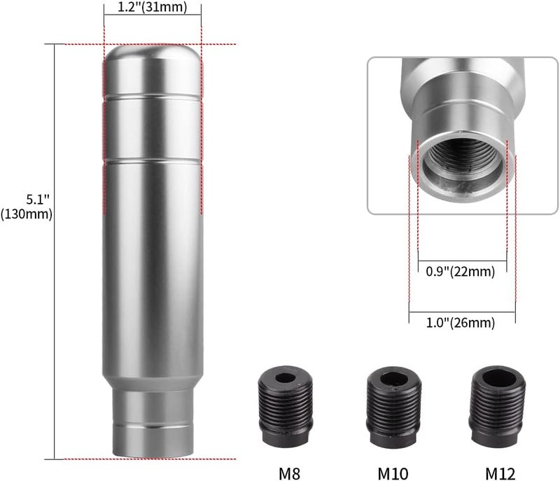 BARTOO Aluminum Weighted Manual Shift knobs, Long Stick Shift Knob Gear Shifter Knobs, Car Accessories Lever Cover Head Universal Shifter Knobs with 3 Threaded Adapters (Titanium Color) - Image 4